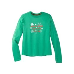 Brooks Women's Run Merry Distance Long Sleeve - Green/Run Merry (221563377) -BROOKS Store 221563 377 LF Run Merry Distance Graphic LS