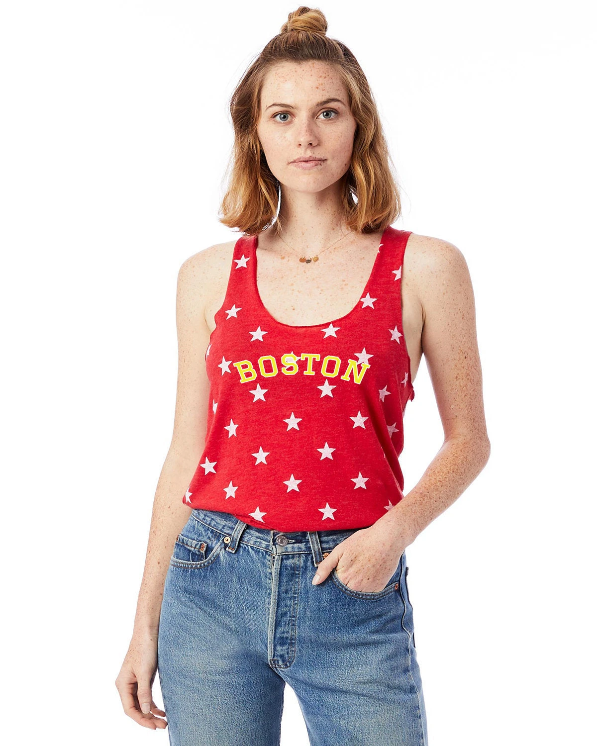 Women's Boston Racerback Stars And Stripes Tank - Red (BOS-AA1927P-TRS) 3 Women's Boston Racerback Stars And Stripes Tank - Red (BOS-AA1927P-TRS)